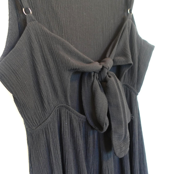 Vintage Y2K Jumpsuit Womens Large Black Crinkle Wide Leg Tie Back USA Boho Goth - Picture 4 of 12